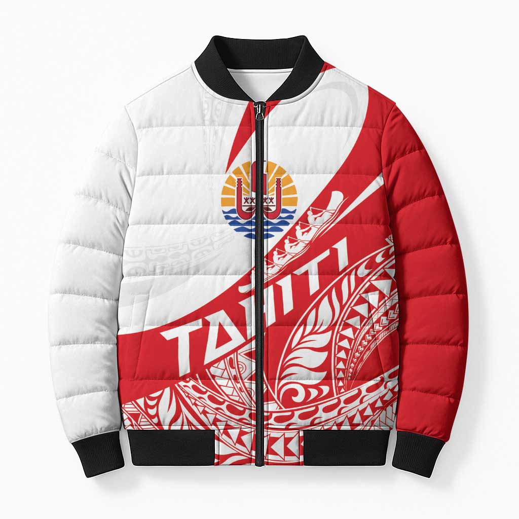 Personalised Tahiti Va'a Race Bomber Puffer Jacket Polynesian Tattoos Sporty Style LT03 Unisex Red - Polynesian Pride