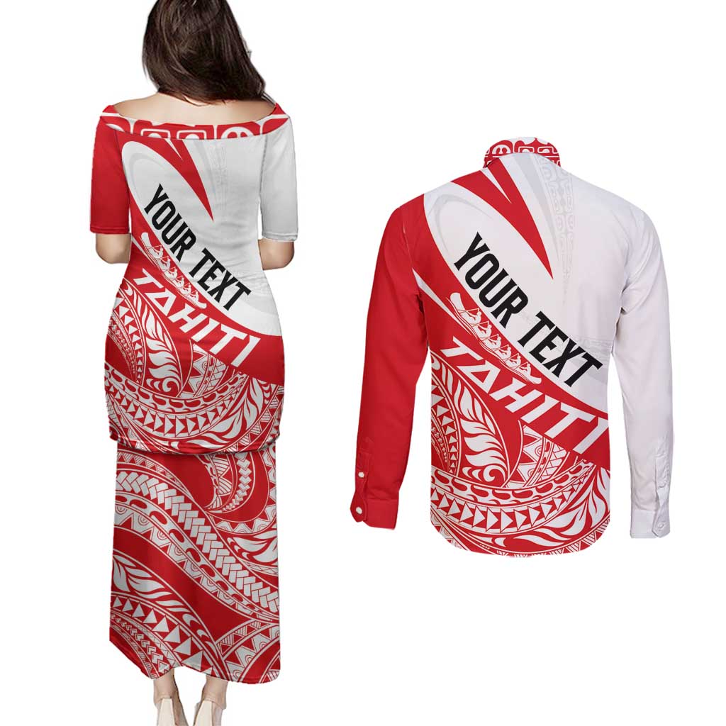 Personalised Tahiti Va'a Race Couples Matching Puletasi and Long Sleeve Button Shirt Polynesian Tattoos Sporty Style - Polynesian Pride