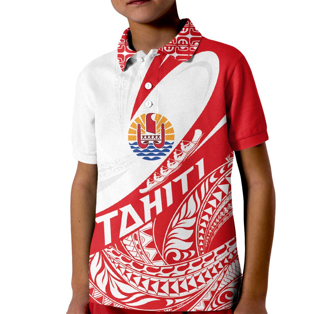 Personalised Tahiti Va'a Race Kid Polo Shirt Polynesian Tattoos Sporty Style LT03 Kid Red - Polynesian Pride