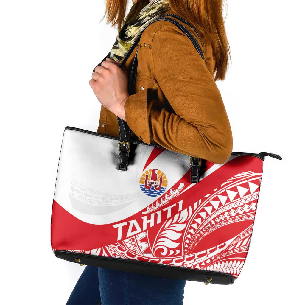 Tahiti Va'a Race Leather Tote Bag Polynesian Tattoos Sporty Style LT03 Red - Polynesian Pride