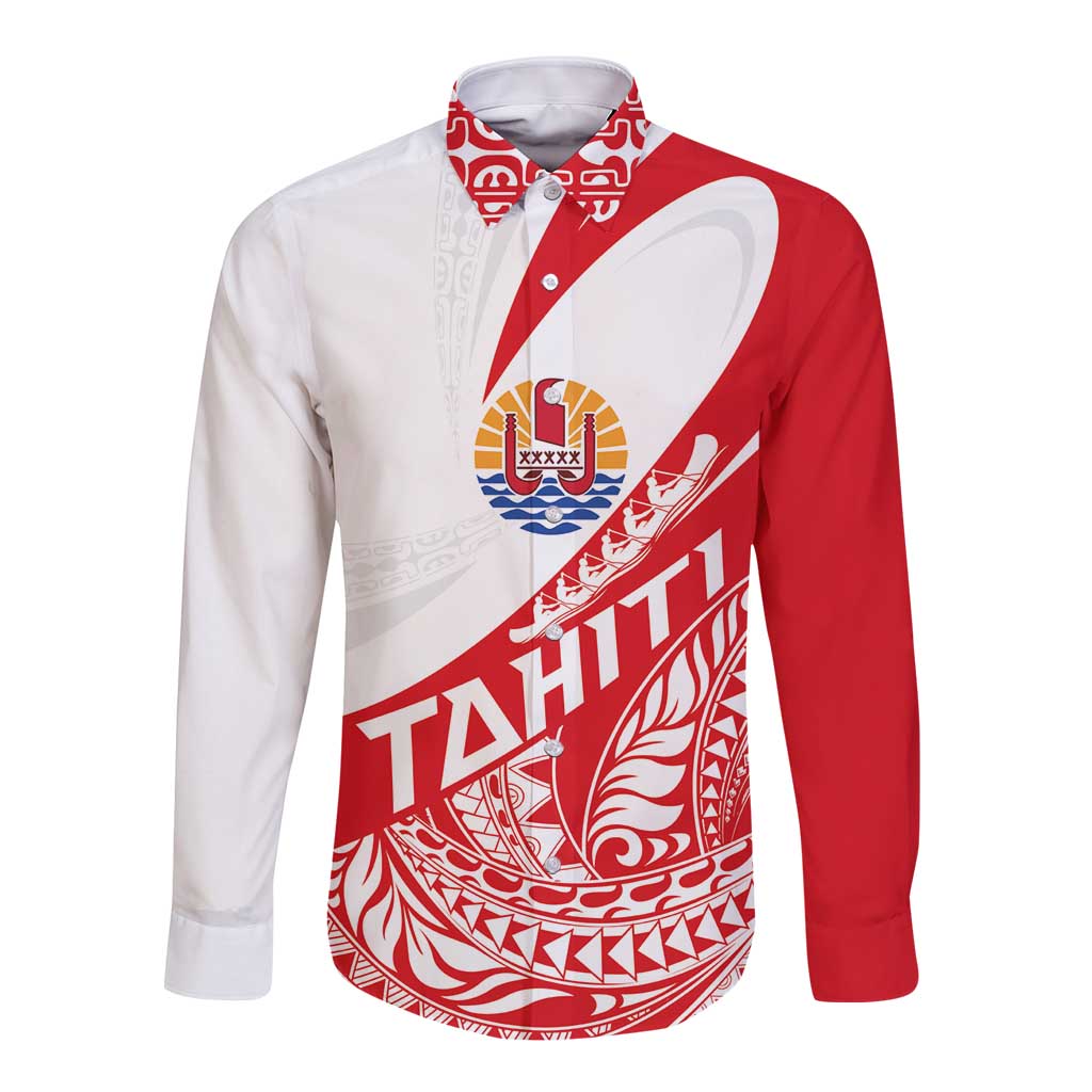 Personalised Tahiti Va'a Race Long Sleeve Button Shirt Polynesian Tattoos Sporty Style LT03 Unisex Red - Polynesian Pride