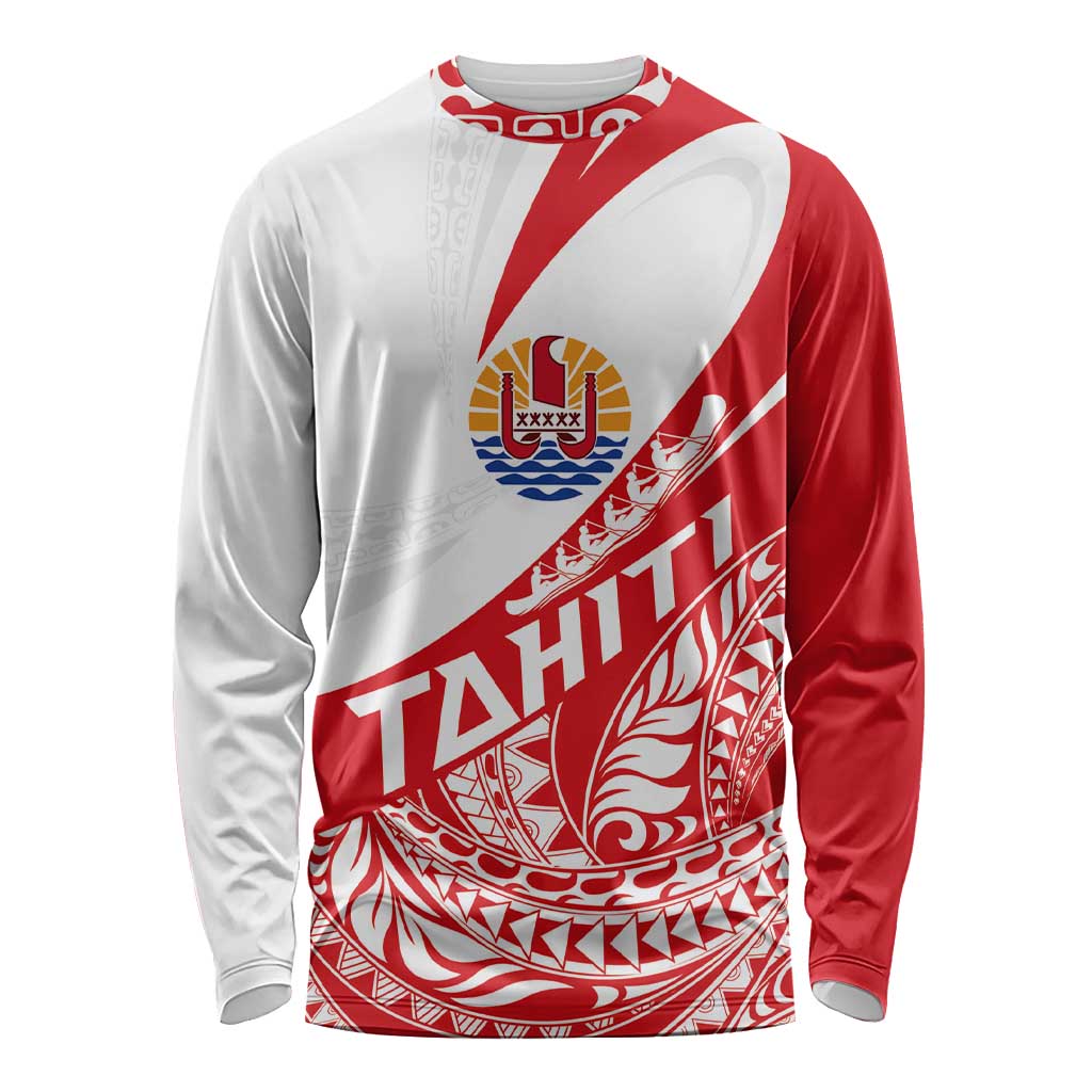 Personalised Tahiti Va'a Race Long Sleeve Shirt Polynesian Tattoos Sporty Style LT03 Unisex Red - Polynesian Pride