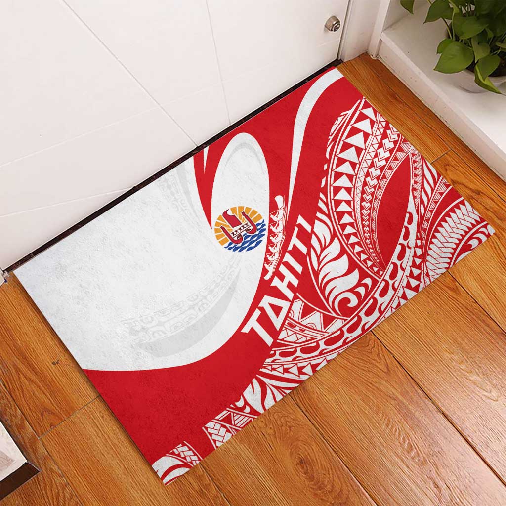 Tahiti Va'a Race Rubber Doormat Polynesian Tattoos Sporty Style - Polynesian Pride