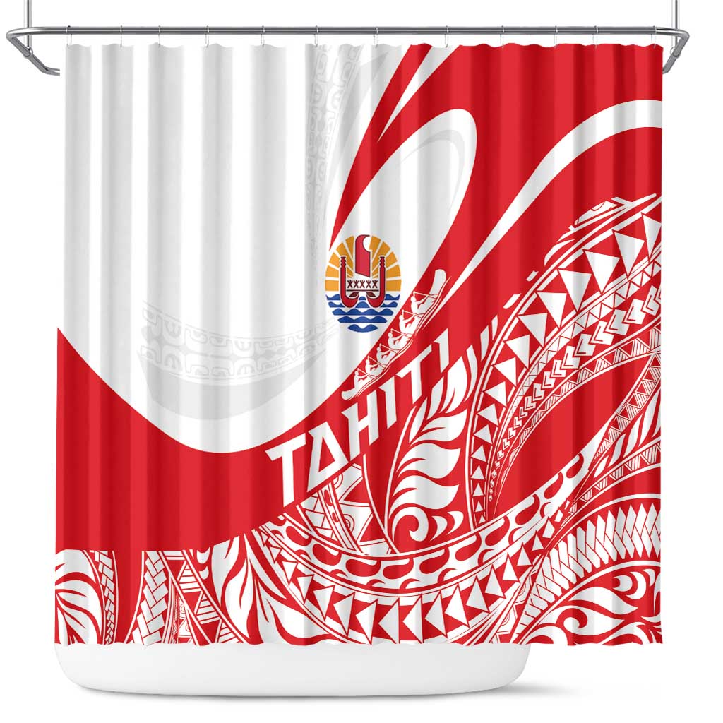 Tahiti Va'a Race Shower Curtain Polynesian Tattoos Sporty Style LT03 Red - Polynesian Pride