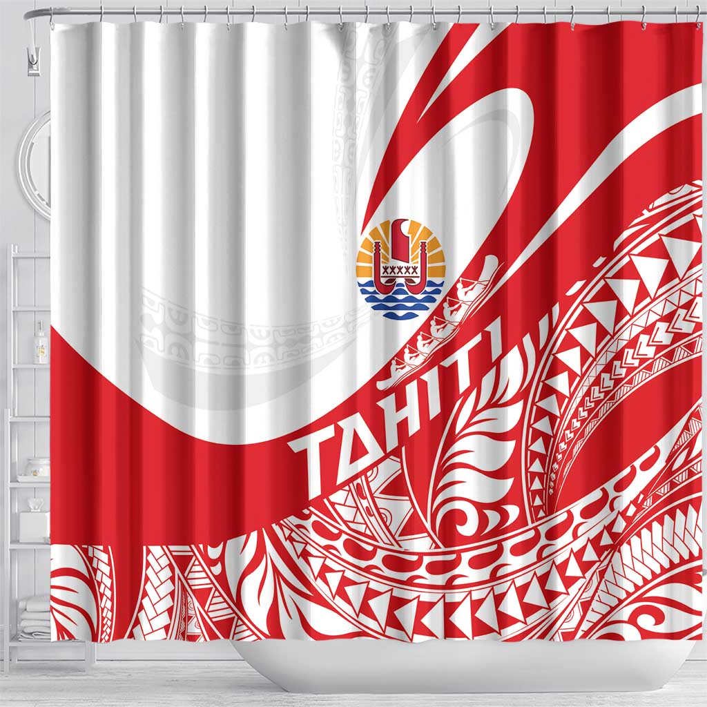 Tahiti Va'a Race Shower Curtain Polynesian Tattoos Sporty Style - Polynesian Pride