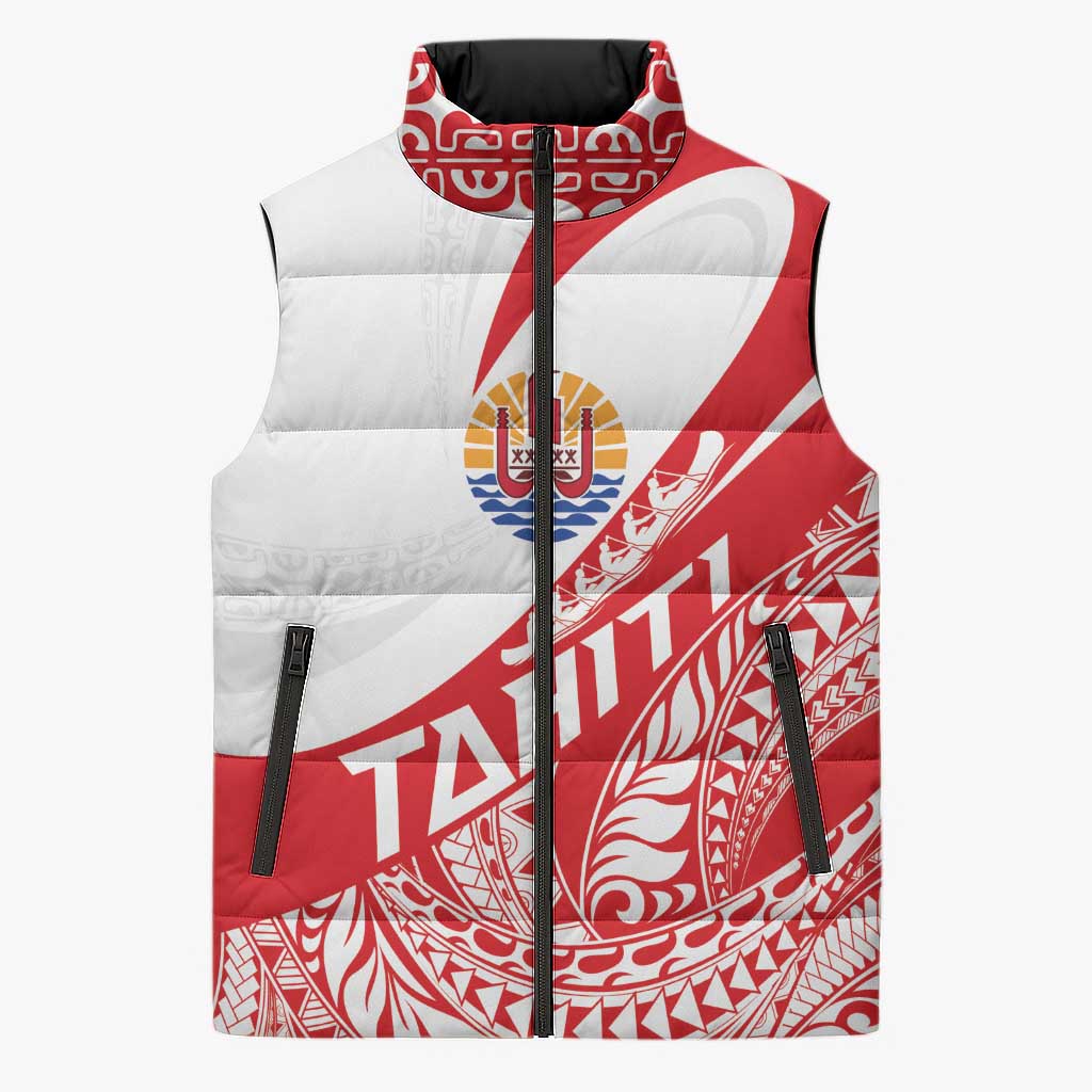 Personalised Tahiti Va'a Race Sleeveless Puffer Jacket Polynesian Tattoos Sporty Style LT03 Unisex Red - Polynesian Pride