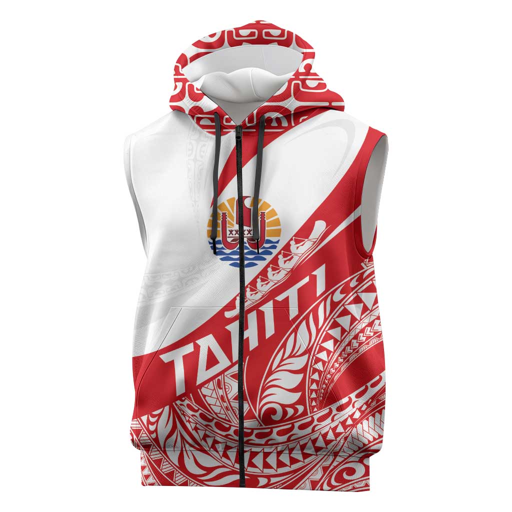 Personalised Tahiti Va'a Race Sleeveless Zip Hoodie Polynesian Tattoos Sporty Style LT03 Red - Polynesian Pride