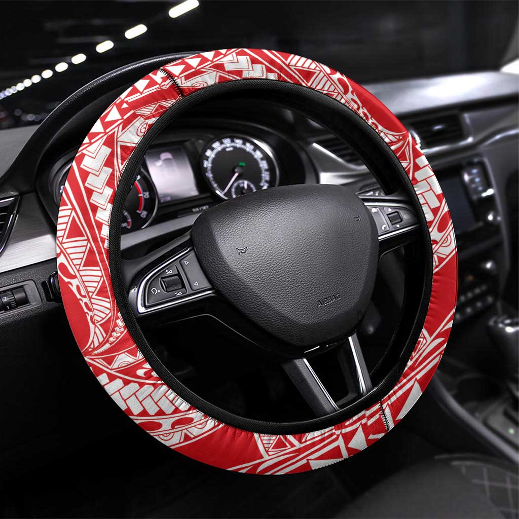 Tahiti Va'a Race Steering Wheel Cover Polynesian Tattoos Sporty Style LT03 Universal Fit Red - Polynesian Pride