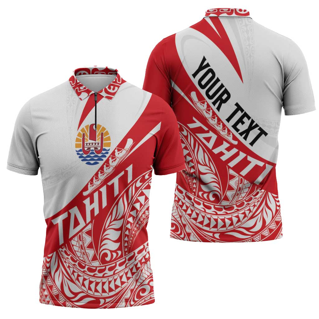 Personalised Tahiti Va'a Race Zipper Polo Shirt Polynesian Tattoos Sporty Style - Polynesian Pride