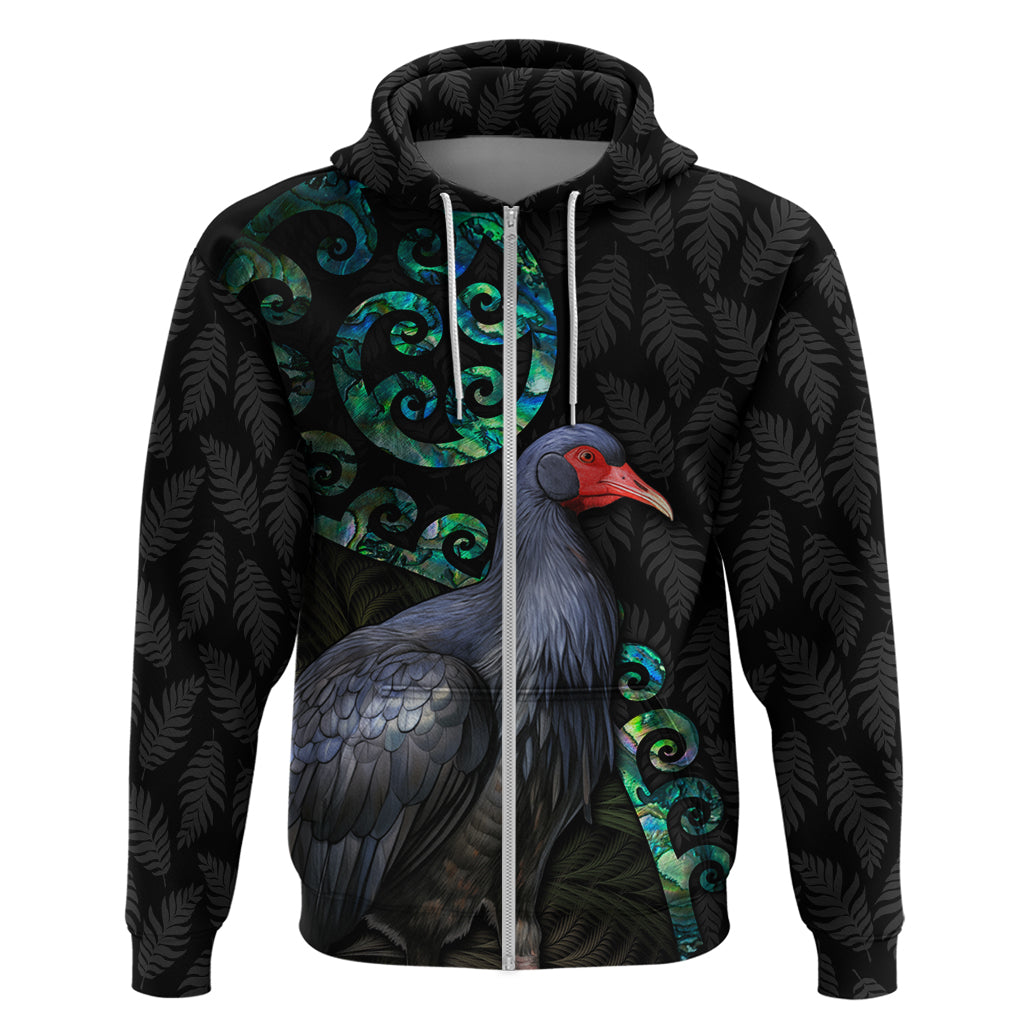 Custom Pukeko New Zealand Hoodie Koru Papua Shell with Silver Fern Pattern LT03 Zip Hoodie Black - Polynesian Pride