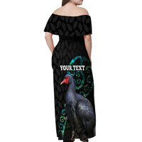 Custom Pukeko New Zealand Off Shoulder Maxi Dress Koru Papua Shell with Silver Fern Pattern LT03 - Polynesian Pride