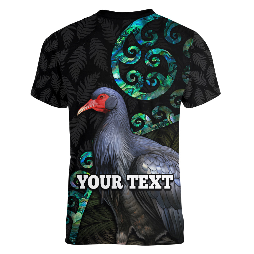 Custom Pukeko New Zealand Women V Neck T Shirt Koru Papua Shell with Silver Fern Pattern LT03 - Polynesian Pride