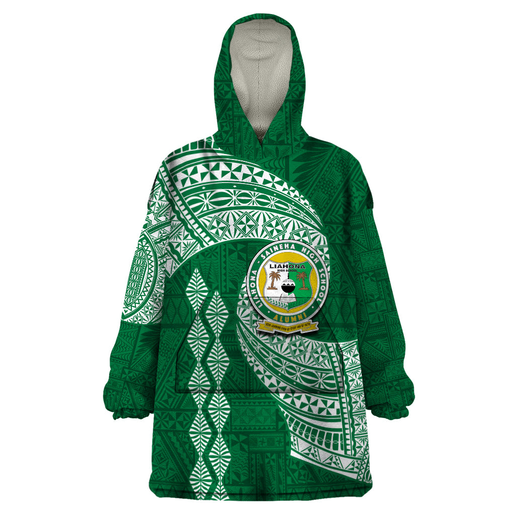 Tonga Lahaina High School Wearable Blanket Hoodie Traditional Ngatu and Polynesian Pattern LT03 One Size Green - Polynesian Pride