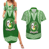 Tonga Liahona High School Couples Matching Summer Maxi Dress and Hawaiian Shirt Traditional Ngatu and Polynesian Pattern LT03 Green - Polynesian Pride