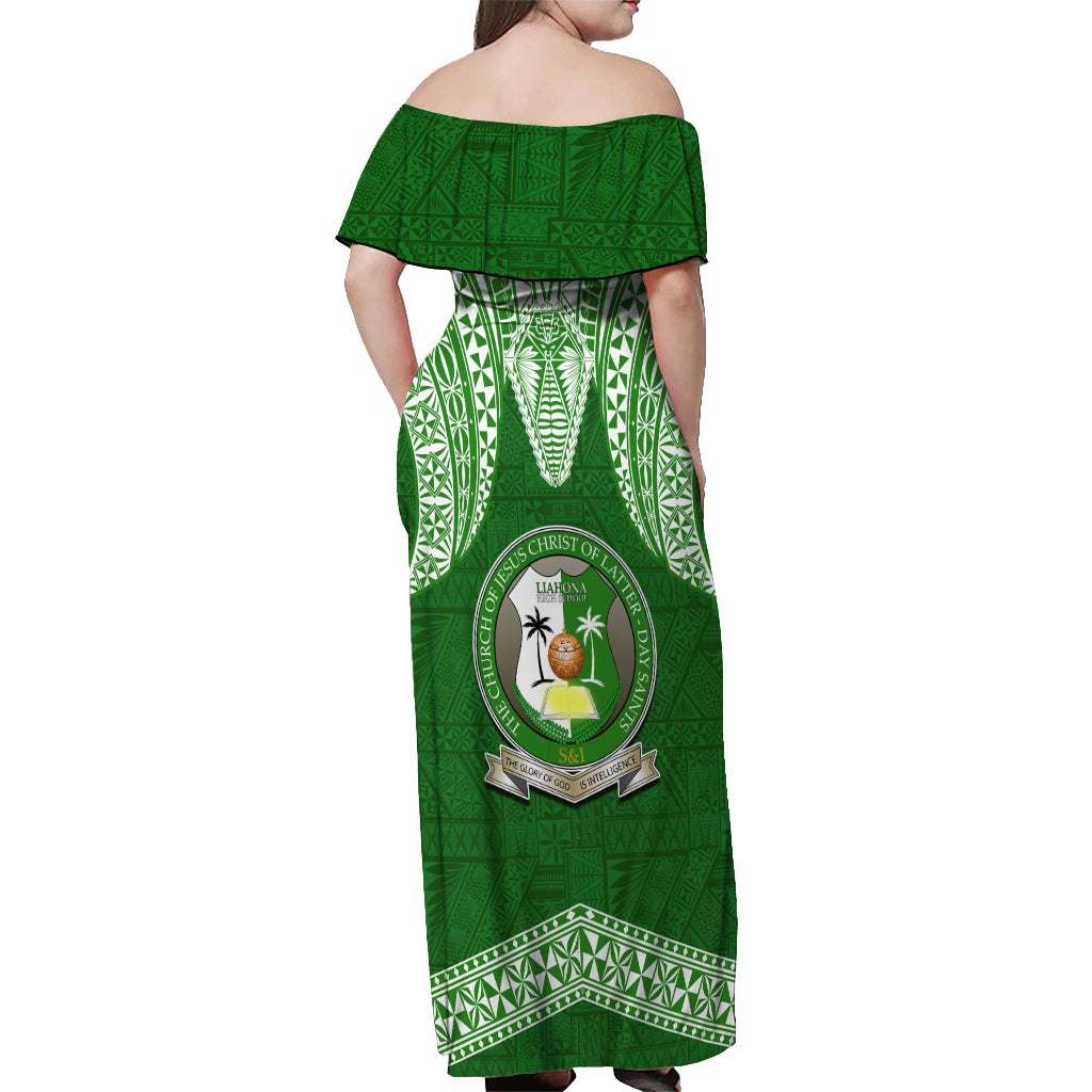 Tonga Liahona High School Off Shoulder Maxi Dress Traditional Ngatu and Polynesian Pattern LT03 - Polynesian Pride