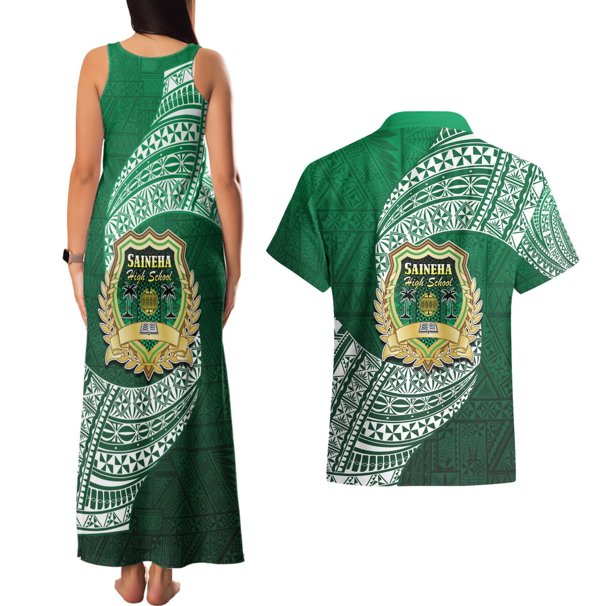 Tonga Saineha High School Couples Matching Tank Maxi Dress and Hawaiian Shirt Traditional Ngatu and Polynesian Pattern LT03 - Polynesian Pride