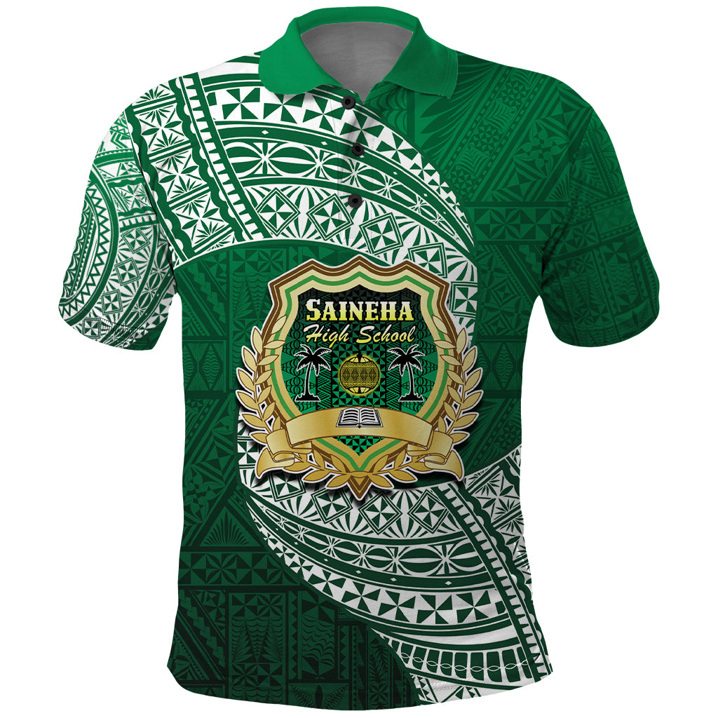 Tonga Saineha High School Polo Shirt Traditional Ngatu and Polynesian Pattern LT03 Green - Polynesian Pride
