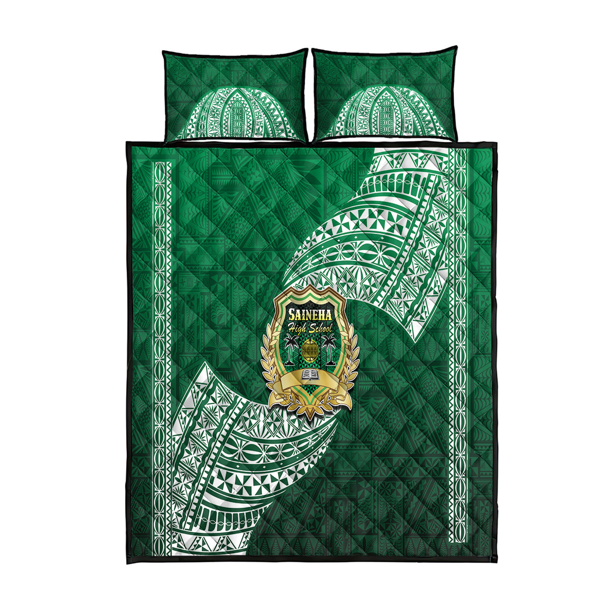 Tonga Saineha High School Quilt Bed Set Traditional Ngatu and Polynesian Pattern LT03 Green - Polynesian Pride