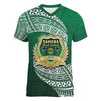 Tonga Saineha High School Women V Neck T Shirt Traditional Ngatu and Polynesian Pattern LT03 Female Green - Polynesian Pride