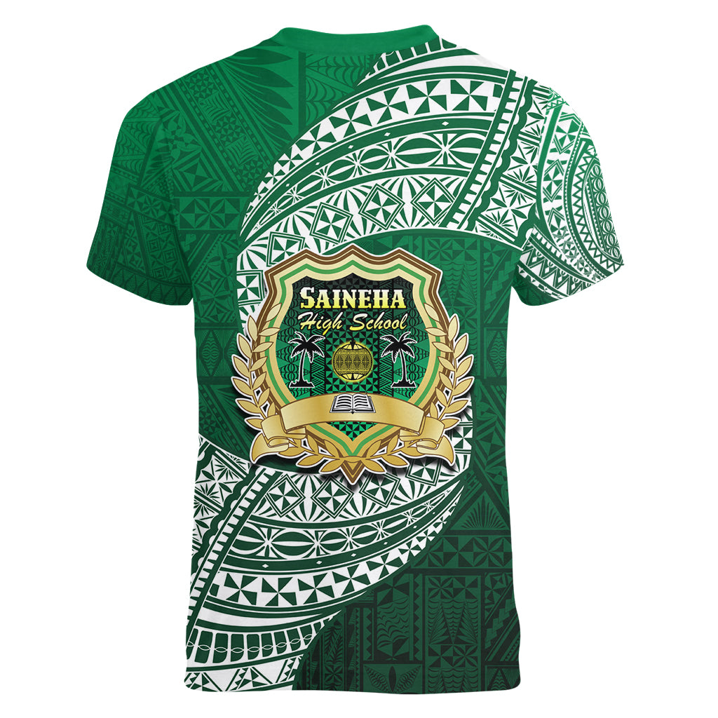 Tonga Saineha High School Women V Neck T Shirt Traditional Ngatu and Polynesian Pattern LT03 - Polynesian Pride