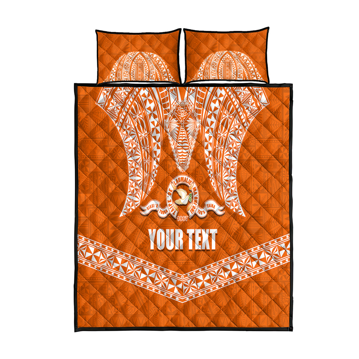 Tonga Tailulu College Quilt Bed Set Traditional Ngatu and Polynesian Pattern LT03 Orange - Polynesian Pride