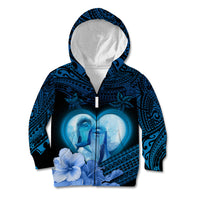 Dolphin Couple Love Story Valentine Day Kid Hoodie With Polynesian Tribal Tattoo Blue Style LT03 Zip Hoodie Blue - Polynesian Pride