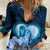 Dolphin Couple Love Story Valentine Day Women Casual Shirt With Polynesian Tribal Tattoo Blue Style LT03 Female Blue - Polynesian Pride