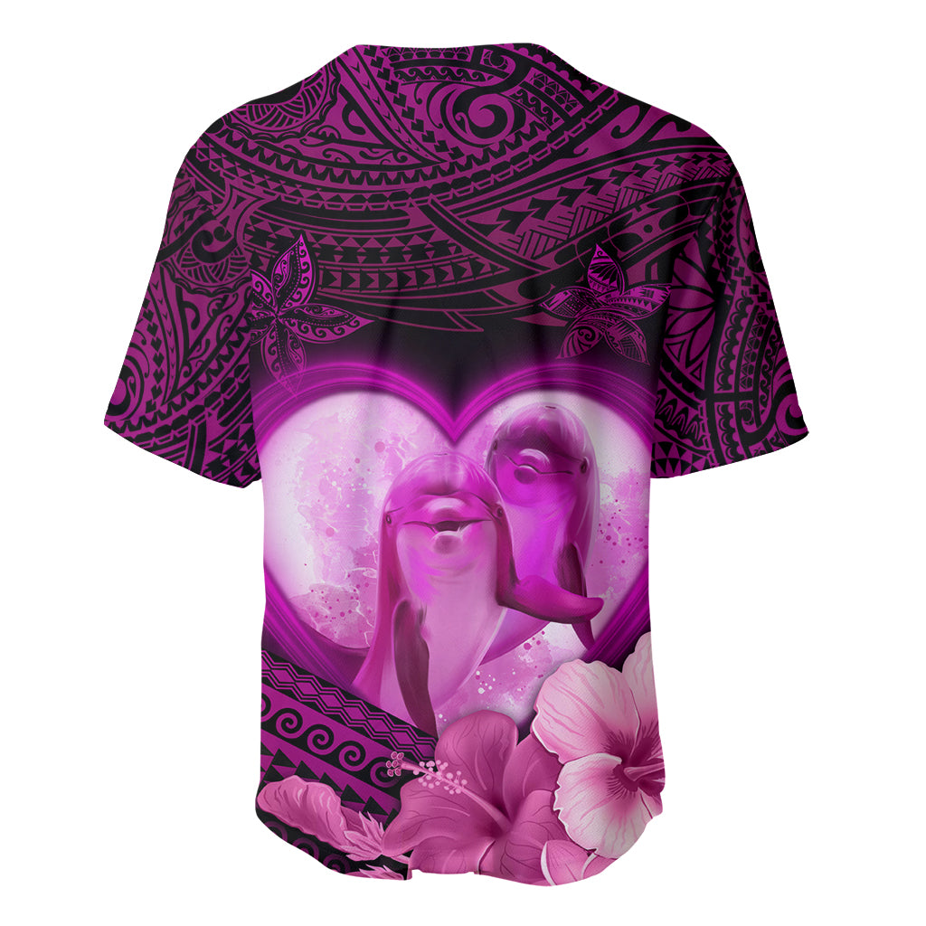 Dolphin Couple Love Story Valentine Day Baseball Jersey With Polynesian Tribal Tattoo Pink Style LT03 - Polynesian Pride
