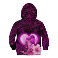 Dolphin Couple Love Story Valentine Day Kid Hoodie With Polynesian Tribal Tattoo Pink Style LT03 - Polynesian Pride