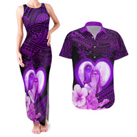 Dolphin Couple Love Story Valentine Day Couples Matching Tank Maxi Dress and Hawaiian Shirt With Polynesian Tribal Tattoo Purple Style LT03 Purple - Polynesian Pride