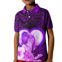 Dolphin Couple Love Story Valentine Day Kid Polo Shirt With Polynesian Tribal Tattoo Purple Style LT03 Kid Purple - Polynesian Pride