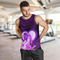 Dolphin Couple Love Story Valentine Day Men Tank Top With Polynesian Tribal Tattoo Purple Style LT03 Purple - Polynesian Pride