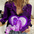 Dolphin Couple Love Story Valentine Day Women Casual Shirt With Polynesian Tribal Tattoo Purple Style LT03 Female Purple - Polynesian Pride