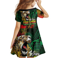 Aotearoa One Love Family Matching Long Sleeve Bodycon Dress and Hawaiian Shirt Reggae Lion with Kakahu Huruhuru LT03 - Polynesian Pride