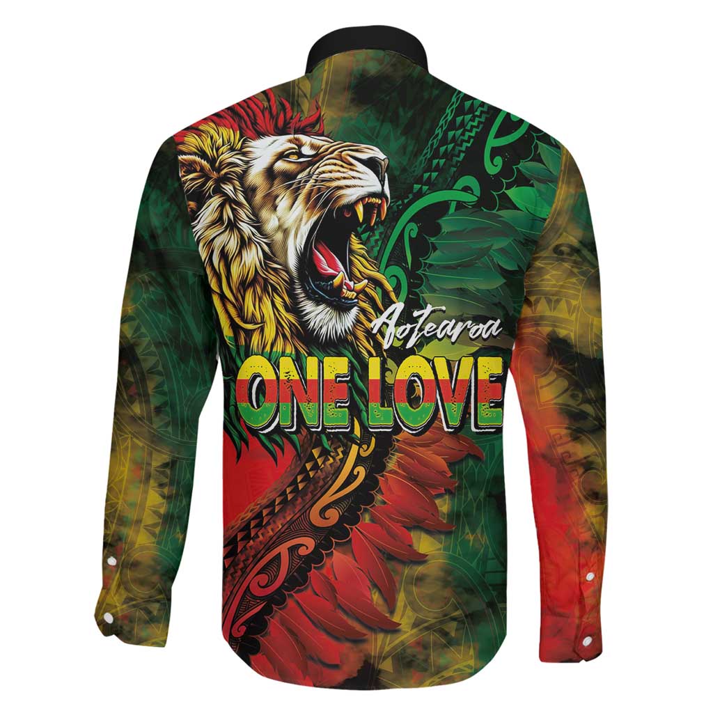 Aotearoa One Love Family Matching Long Sleeve Bodycon Dress and Hawaiian Shirt Reggae Lion with Kakahu Huruhuru LT03 - Polynesian Pride