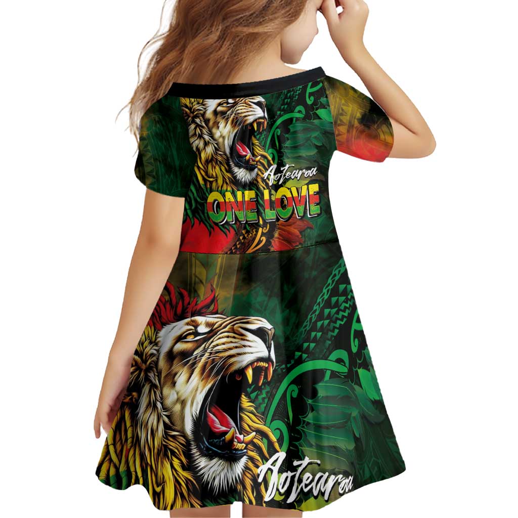 Aotearoa One Love Family Matching Mermaid Dress and Hawaiian Shirt Reggae Lion with Kakahu Huruhuru LT03 - Polynesian Pride