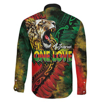 Aotearoa One Love Family Matching Off Shoulder Short Dress and Hawaiian Shirt Reggae Lion with Kakahu Huruhuru LT03 - Polynesian Pride