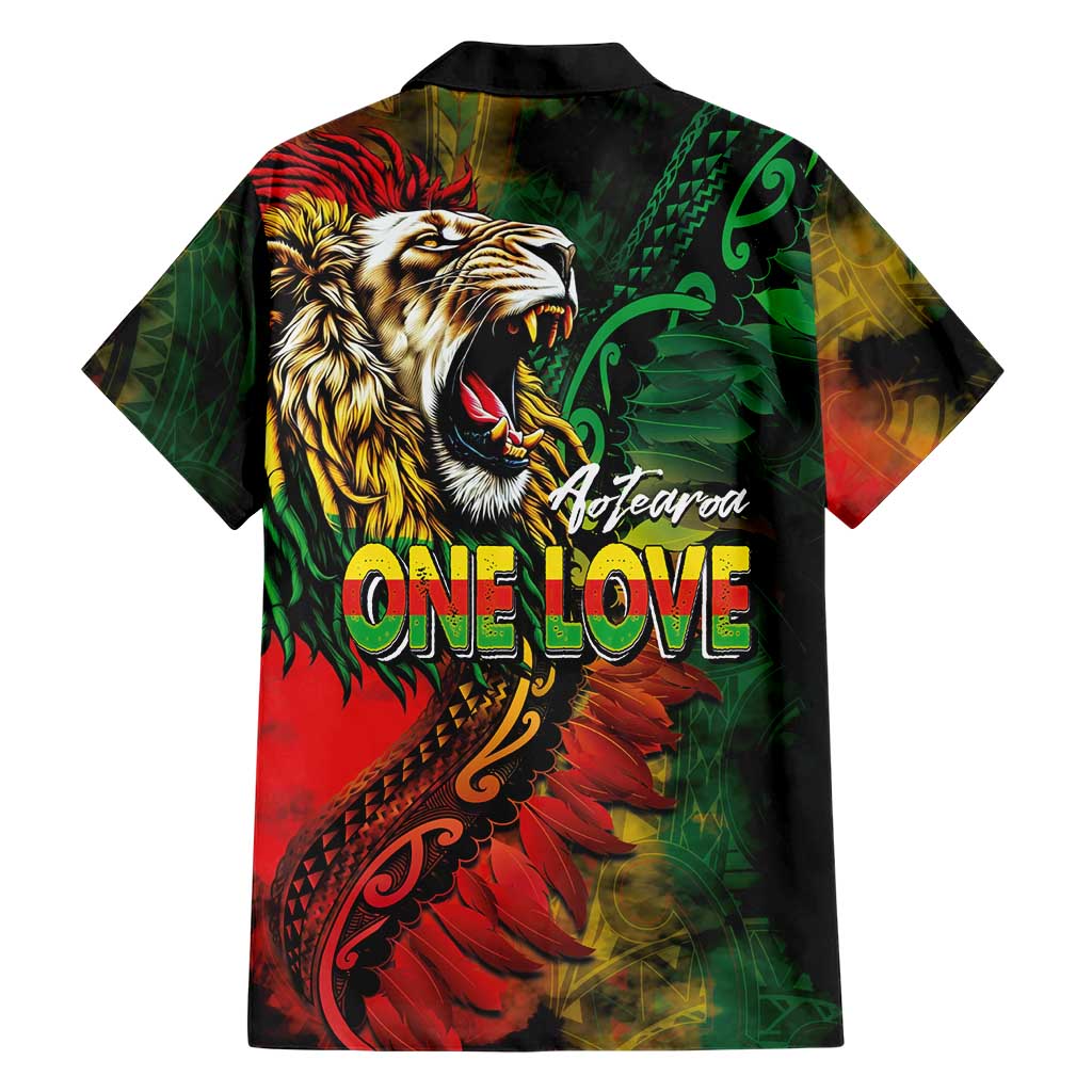 Aotearoa One Love Hawaiian Shirt Reggae Lion with Kakahu Huruhuru