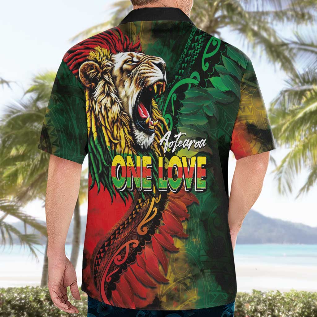 Aotearoa One Love Hawaiian Shirt Reggae Lion with Kakahu Huruhuru