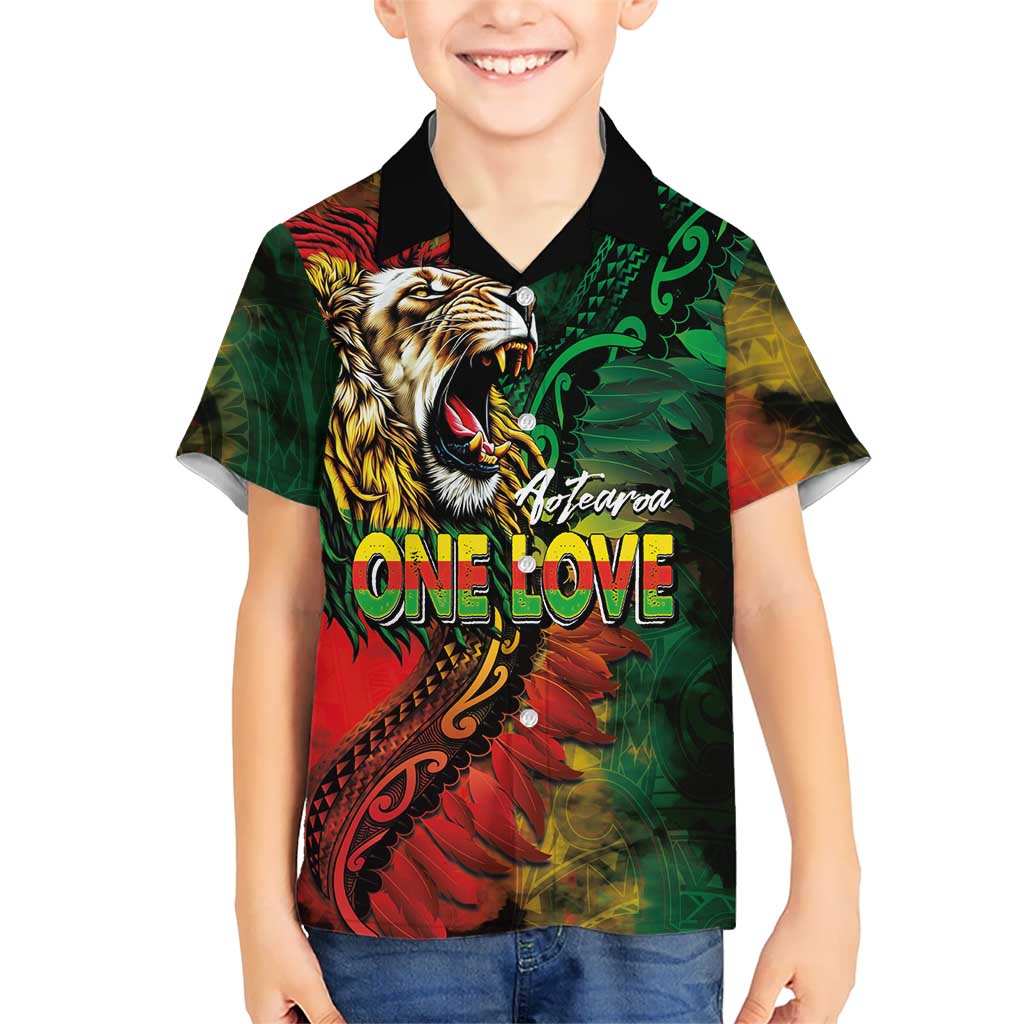 Aotearoa One Love Hawaiian Shirt Reggae Lion with Kakahu Huruhuru