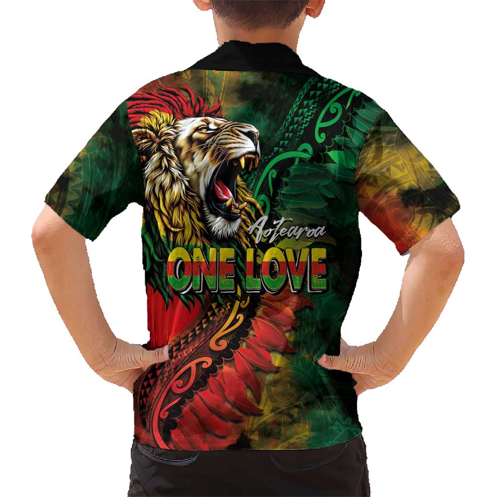 Aotearoa One Love Hawaiian Shirt Reggae Lion with Kakahu Huruhuru