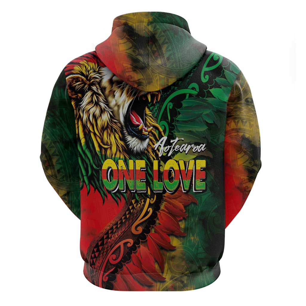 Aotearoa One Love Hoodie Reggae Lion with Kakahu Huruhuru