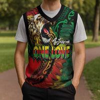 Aotearoa One Love Christmas Knitted V-Neck Vest Reggae Lion with Kakahu Huruhuru