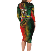 Aotearoa One Love Long Sleeve Bodycon Dress Reggae Lion with Kakahu Huruhuru LT03 - Polynesian Pride