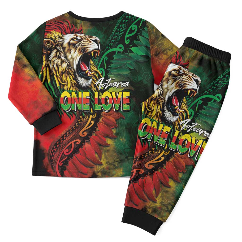 Aotearoa One Love Christmas Pajama Set Reggae Lion with Kakahu Huruhuru