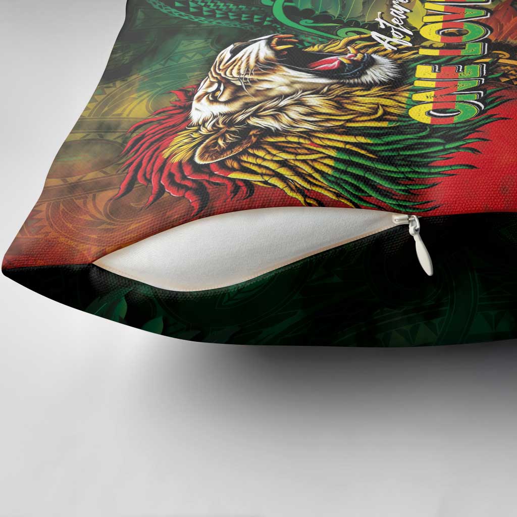 Aotearoa One Love Pillow Cover Reggae Lion with Kakahu Huruhuru