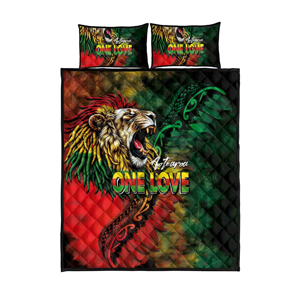 Aotearoa One Love Quilt Bed Set Reggae Lion with Kakahu Huruhuru LT03 - Polynesian Pride