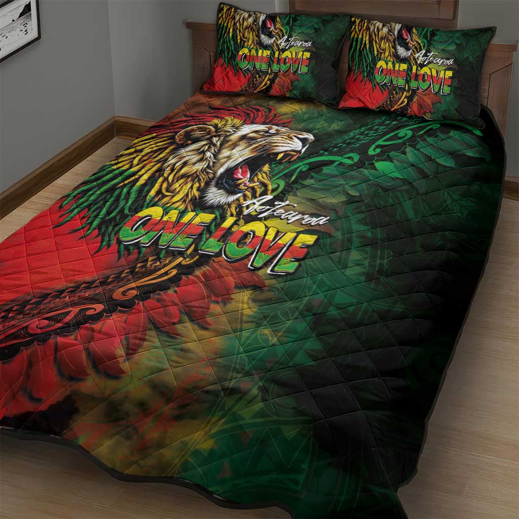 Aotearoa One Love Quilt Bed Set Reggae Lion with Kakahu Huruhuru LT03 - Polynesian Pride