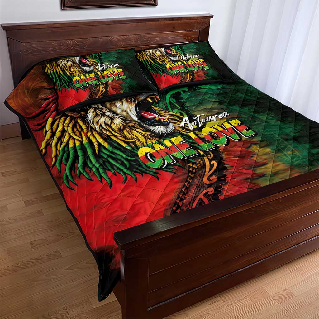 Aotearoa One Love Quilt Bed Set Reggae Lion with Kakahu Huruhuru LT03 - Polynesian Pride