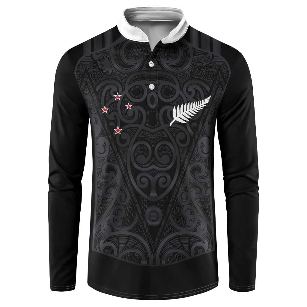 Custom Aotearoa Rugby Button Sweatshirt Fern Blacks-Traditional Maori Motifs Design LT03 Black - Polynesian Pride